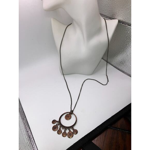 Bronze Boho Hammered Dangle Circle Round Long 34.75 Chain Necklace! - Picture 6 of 9